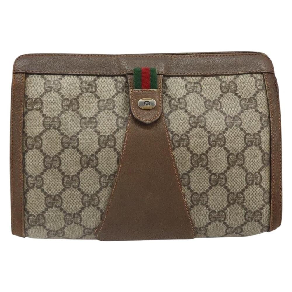 Gucci GG Supreme Web Clutch Bag Beige